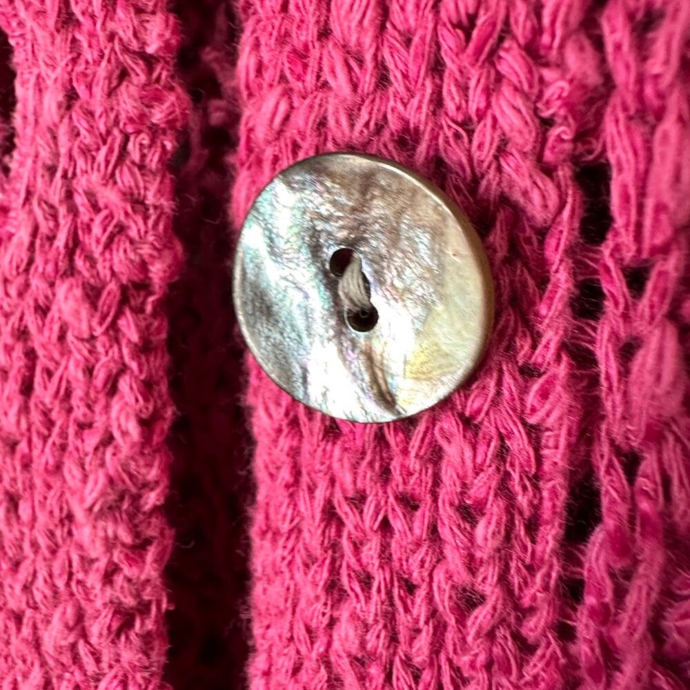 J Jill Open Knit Cardigan Sweater Womens SMALL Linen Blend Button Front Pink - Picture 6 of 11